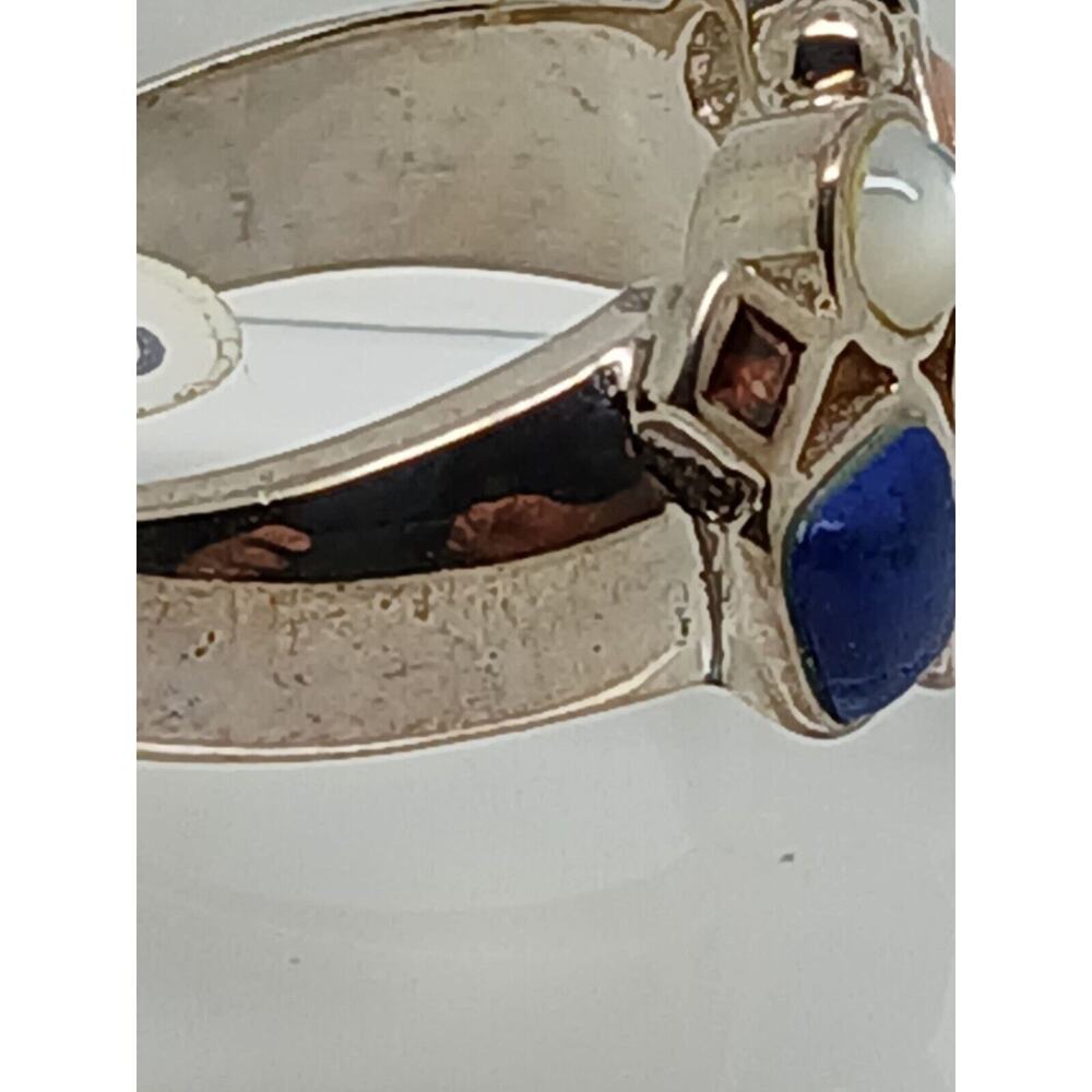 Vintage 1990's Sterling Silver Gemstone Ring Size 10 Lapis MOP Amethyst Topaz - Picture 12 of 13